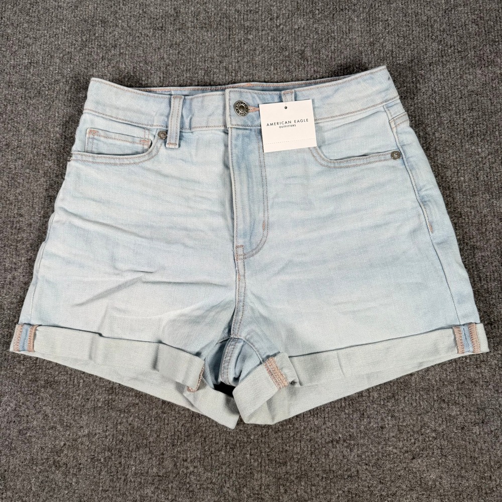 American Eagle Mom Shorts Light Wash High Waisted Cuffed Denim 0 8215-915 #4463